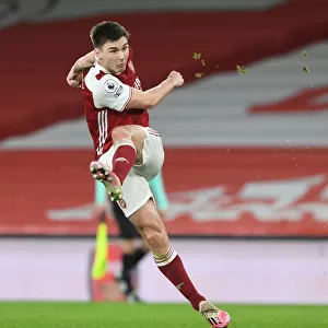 Arsenal's Kieran Tierney in Action: Premier League 2021 Match vs. Newcastle United (Behind Closed Doors)