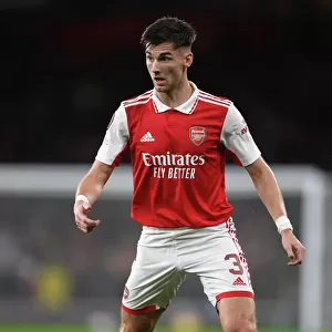 Arsenal's Kieran Tierney in Action during Arsenal v PSV Eindhoven UEFA Europa League 2022-23