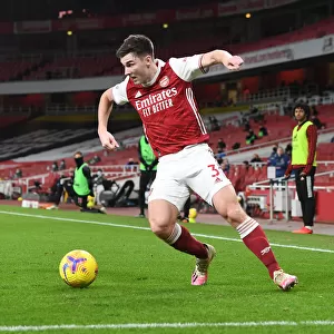 Arsenal's Kieran Tierney in Action at Empty Emirates Stadium Against Newcastle United (2020-21)