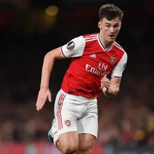 Arsenal's Kieran Tierney in Action during Europa League Match against Standard Liege Arsenal's Kieran Tierney in Action during Europa League Match against Standard Liege