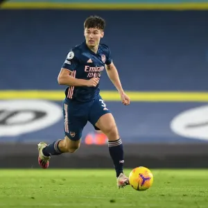 Arsenal's Kieran Tierney in Action against Leeds United - Premier League 2020-21