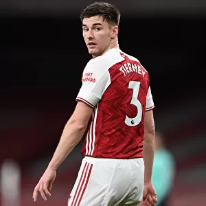 Arsenal's Kieran Tierney in Action Against Newcastle United at Empty Emirates Stadium (2020-21)