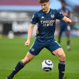 Arsenal's Kieran Tierney in Action Against West Ham United during Premier League Clash Arsenal's Kieran Tierney in Action Against West Ham United during Premier League Clash