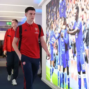 Arsenal's Kieran Tierney Print at King Power Stadium Arsenal's Kieran Tierney Print at King Power Stadium