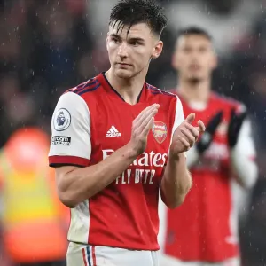 Arsenal FC Print of Kieran Tierney with Fans Arsenal FC Print of Kieran Tierney with Fans