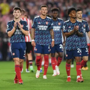 Arsenal's Kieran Tierney Celebrates with Fans after Brentford Victory Arsenal's Kieran Tierney Celebrates with Fans after Brentford Victory