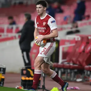 Arsenal's Kieran Tierney in Europa League Action: Arsenal vs. Olympiacos (Behind Closed Doors) Arsenal's Kieran Tierney in Europa League Action: Arsenal vs. Olympiacos (Behind Closed Doors)