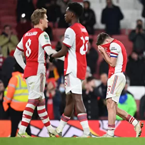 Arsenal's Kieran Tierney Reacts After Carabao Cup Semi-Final Second Leg vs Liverpool