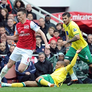 Arsenal's Koscielny Fouls by Norwich's Jackson in 2012 Premier League Clash