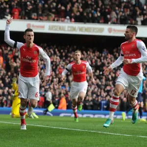 Arsenal's Koscielny and Giroud Celebrate Goal Against Stoke City (2014-15)