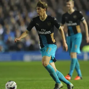 Arsenal's Krystian Bielik in Action against Sheffield Wednesday in Capital One Cup