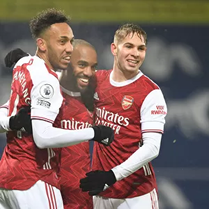 Arsenal's Lacazette, Aubameyang, and Smith Rowe Celebrate Goals Against West Bromwich Albion (January 2021)