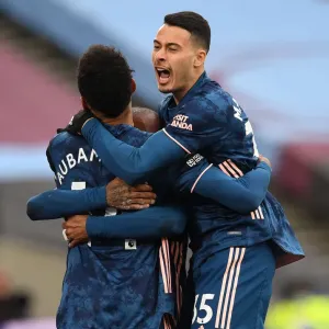Arsenal's Lacazette, Aubameyang, and Martinelli Celebrate Goals Against West Ham in Premier League Arsenal's Lacazette, Aubameyang, and Martinelli Celebrate Goals Against West Ham in Premier League