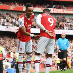 Arsenal FC Print - Lacazette and Aubameyang Celebrate First Goal