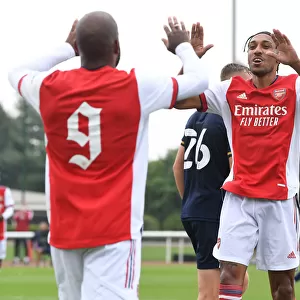 Arsenal's Lacazette and Aubameyang Celebrate Goal in Arsenal v Millwall Pre-Season Friendly