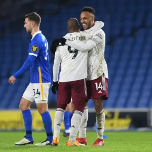 Arsenal's Lacazette and Aubameyang Celebrate Victory over Brighton & Hove Albion