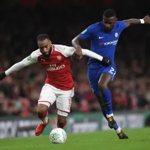Arsenal's Lacazette Clashes with Chelsea's Rudiger in Carabao Cup Semi-Final Showdown Arsenal's Lacazette Clashes with Chelsea's Rudiger in Carabao Cup Semi-Final Showdown