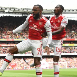 Arsenal's Lacazette and Maitland-Niles Celebrate First Goal vs Burnley (2019-20) Arsenal's Lacazette and Maitland-Niles Celebrate First Goal vs Burnley (2019-20)