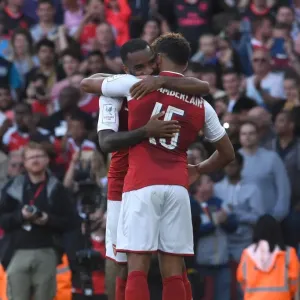 Arsenal's Lacazette and Oxlade-Chamberlain Celebrate Goal at Emirates Cup