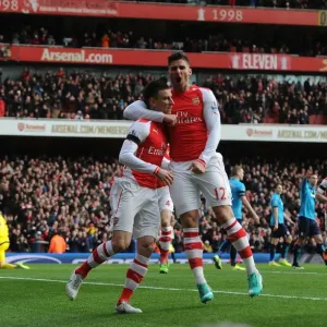 Arsenal's Laurent Koscielny and Olivier Giroud Celebrate Goal Against Stoke City (2014-15)