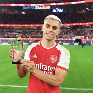 Arsenal's Leandro Trossard Receives Man of the Match Award vs. FC Barcelona in 2023 Pre-Season Friendly