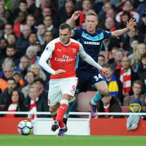 Arsenal's Lucas Perez Clashes with Middlesbrough's Adam Forshaw in Premier League Showdown Arsenal's Lucas Perez Clashes with Middlesbrough's Adam Forshaw in Premier League Showdown