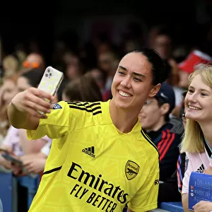 Arsenal's Manuela Zinsberger Poses with Fans after Chelsea Match, FA Women's Super League 2022-23