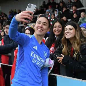 Arsenal's Manuela Zinsberger Poses for Selfies with Fans after Arsenal Women's FA Cup Match vs. Watford Women Arsenal's Manuela Zinsberger Poses for Selfies with Fans after Arsenal Women's FA Cup Match vs. Watford Women