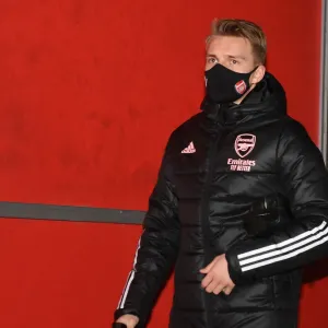 Arsenal's Martin Odegaard Arrives at Emirates Stadium for Arsenal vs Leeds United (Premier League, 2020-21) Arsenal's Martin Odegaard Arrives at Emirates Stadium for Arsenal vs Leeds United (Premier League, 2020-21)