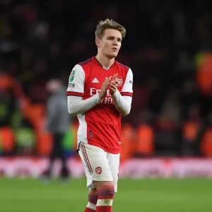 Arsenal's Martin Odegaard Celebrates Carabao Cup Semi-Final Victory Over Liverpool Arsenal's Martin Odegaard Celebrates Carabao Cup Semi-Final Victory Over Liverpool