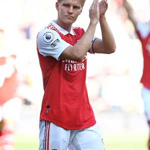 Arsenal's Martin Odegaard Celebrates with Fans after Arsenal v Leicester City Match, 2022-23 Premier League