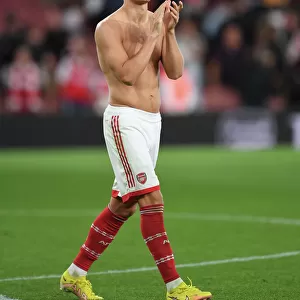 Arsenal's Martin Odegaard Celebrates with Fans after Arsenal v Aston Villa Win, 2022-23 Premier League