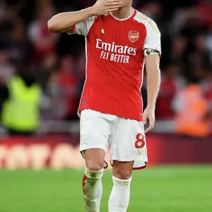 Arsenal's Martin Odegaard Celebrates with Fans after Arsenal v Manchester City, 2023-24 Premier League Arsenal's Martin Odegaard Celebrates with Fans after Arsenal v Manchester City, 2023-24 Premier League