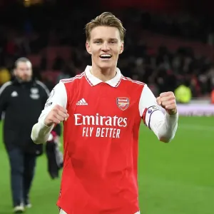 Arsenal's Martin Odegaard Celebrates Victory over Everton in Premier League Showdown