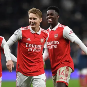 Arsenal's Martin Odegaard and Eddie Nketiah in Action against Tottenham Hotspur - Premier League 2022-23 Arsenal's Martin Odegaard and Eddie Nketiah in Action against Tottenham Hotspur - Premier League 2022-23