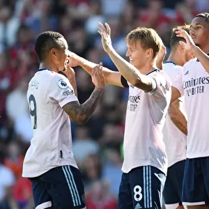 Arsenal's Martin Odegaard and Gabriel Jesus Celebrate Goals Against AFC Bournemouth in 2022-23 Premier League