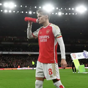 Arsenal's Martin Odegaard Gears Up for Arsenal v West Ham United Clash (2023-24) Arsenal's Martin Odegaard Gears Up for Arsenal v West Ham United Clash (2023-24)