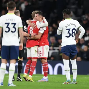Arsenal's Martin Odegaard and Granit Xhaka in Action Against Tottenham Hotspur in the Premier League Arsenal's Martin Odegaard and Granit Xhaka in Action Against Tottenham Hotspur in the Premier League