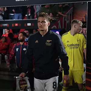 Arsenal's Martin Odegaard Leads Team Out Against PSV Eindhoven in Europa League