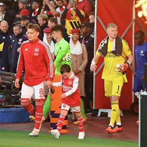 Arsenal's Martin Odegaard Meets the Mascot Before Arsenal vs. Chelsea Showdown (2022-2023)