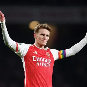 Arsenal's Martin Odegaard Reacts During Arsenal vs. Wolverhampton Wanderers, Premier League 2023-24