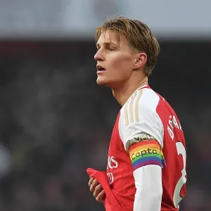 Arsenal's Martin Odegaard Sports Rainbow Laces Captains Armband vs. Wolverhampton Wanderers (2023-24)