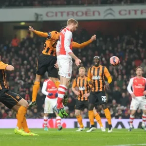 Arsenal's Per Mertesacker Scores Heading Goal Against Hull City in FA Cup Third Round