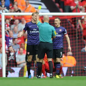 Arsenal's Per Mertesacker Yelled at by Referee during Liverpool Clash (2012-13) Arsenal's Per Mertesacker Yelled at by Referee during Liverpool Clash (2012-13)