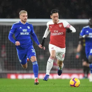 Arsenal's Mesut Ozil Scores Past Cardiff's Joe Bennett - Arsenal FC vs Cardiff City, Premier League 2018-19 Arsenal's Mesut Ozil Scores Past Cardiff's Joe Bennett - Arsenal FC vs Cardiff City, Premier League 2018-19