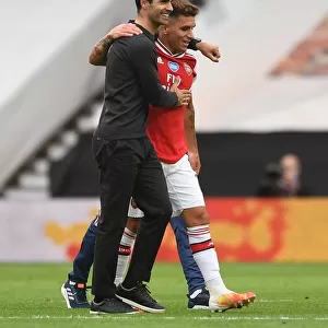 Arsenal's Mikel Arteta Celebrates with Lucas Torreira after Wolverhampton Win