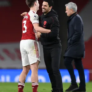 Arsenal's Mikel Arteta and Kieran Tierney Celebrate Victory Over Tottenham Hotspur