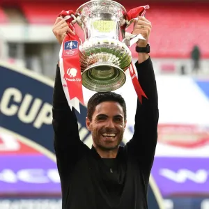 Print of Mikel Arteta lifting the FA Cup Print of Mikel Arteta lifting the FA Cup