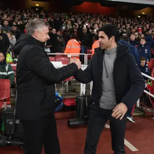 Arsenal's Mikel Arteta and Manchester United's Ole Gunnar Solskjaer Meet Before Premier League Clash at Emirates Stadium (January 2020) Arsenal's Mikel Arteta and Manchester United's Ole Gunnar Solskjaer Meet Before Premier League Clash at Emirates Stadium (January 2020)