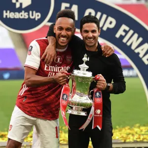 Print of Mikel Arteta and Pierre-Emerick Aubameyang with FA Cup Trophy Print of Mikel Arteta and Pierre-Emerick Aubameyang with FA Cup Trophy